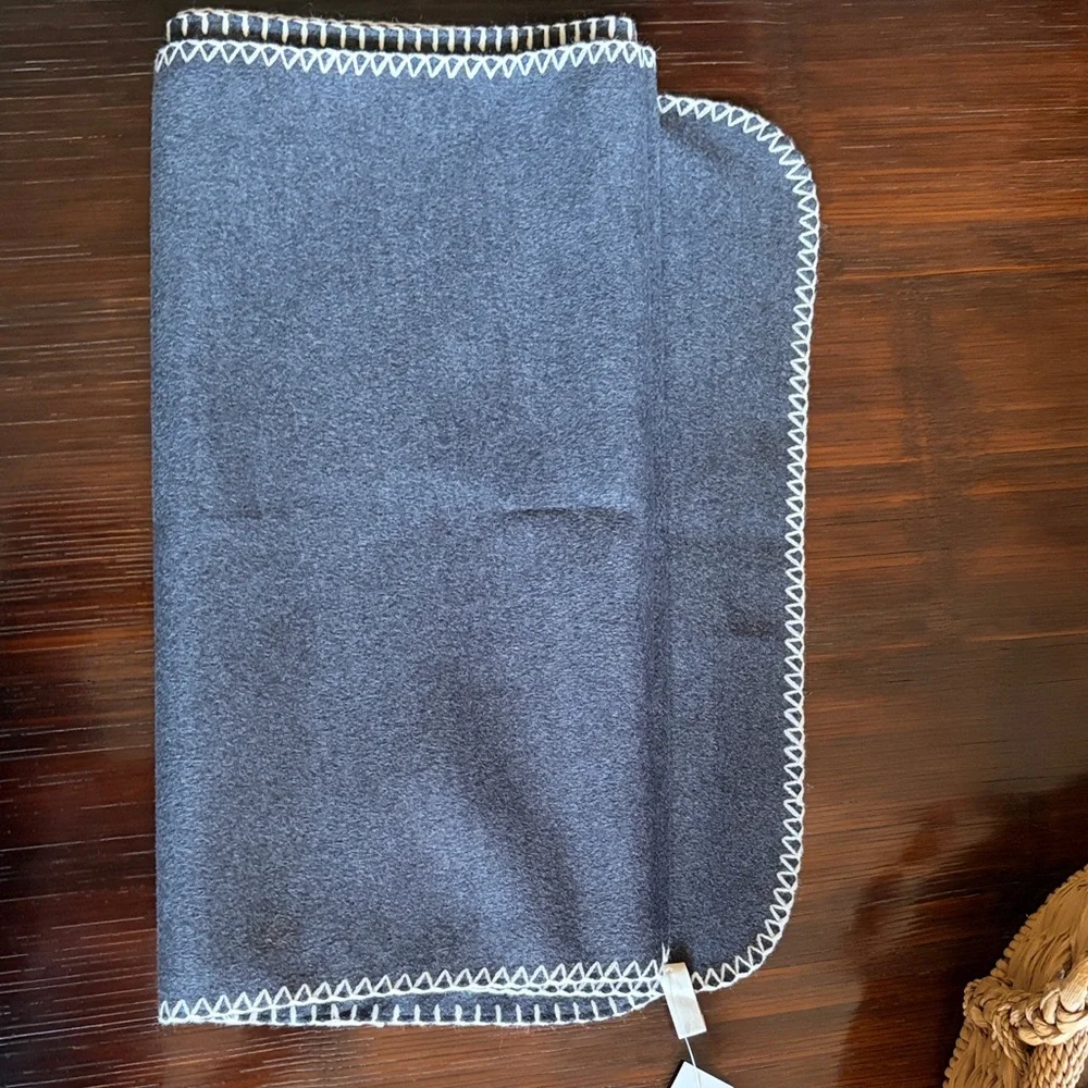 NWT LOFT Gray Flannel Blanket Stitched Trim Oversized Scarf/Wrap 80